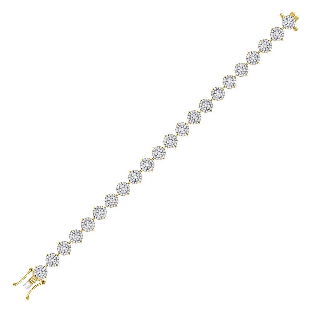 10kt Yellow Gold Womens Round Diamond Cluster Tennis Bracelet 3 Cttw