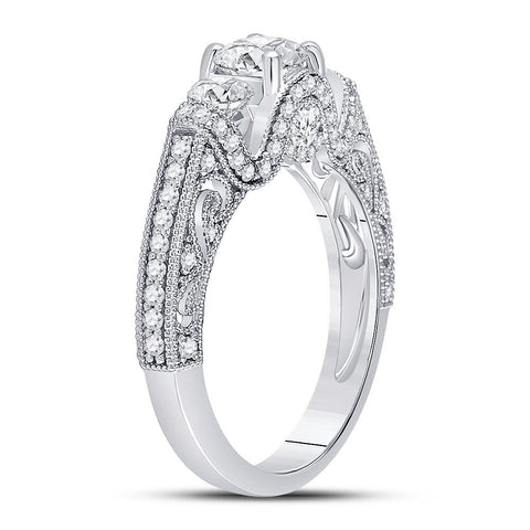 14kt White Gold Round Diamond 3-stone Bridal Wedding Engagement Ring 1-1/2 Cttw