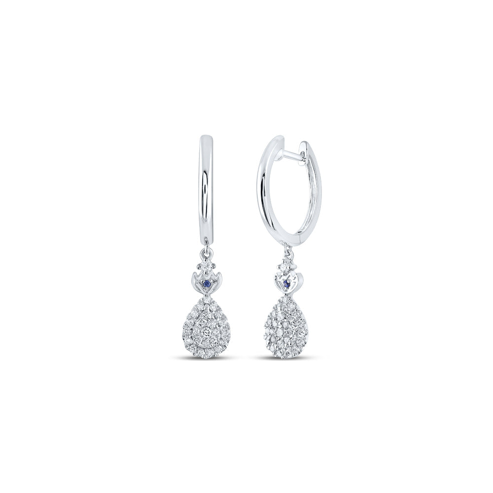 14kt White Gold Womens Round Diamond Teardrop Hoop Dangle Earrings 1/3 Cttw