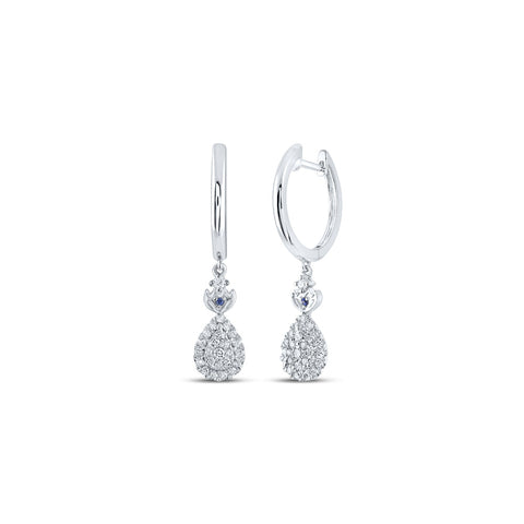 14kt White Gold Womens Round Diamond Teardrop Hoop Dangle Earrings 1/3 Cttw