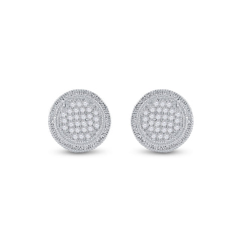 Sterling Silver Round Diamond Disk Circle Earrings 1/6 Cttw