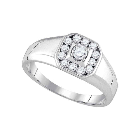 14kt White Gold Mens Round Diamond Cluster Ring 1/2 Cttw