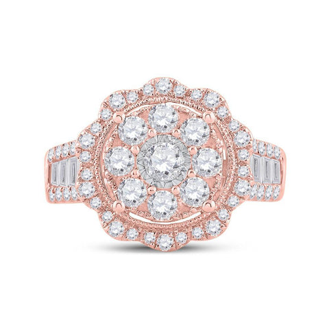 14kt Rose Gold Womens Round Diamond Floral Cluster Bridal Wedding Engagement Ring 1-5/8 Cttw