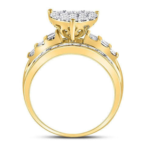 10kt Yellow Gold Round Diamond Heart Cluster Bridal Wedding Engagement Ring 1 Cttw