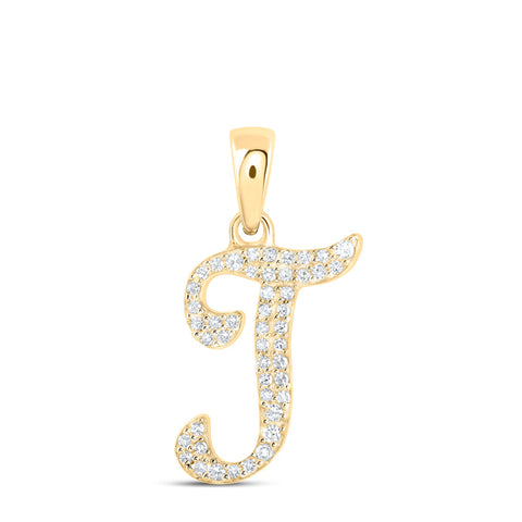 10kt Yellow Gold Womens Round Diamond T Initial high quality Letter Pendant 1/10 Cttw