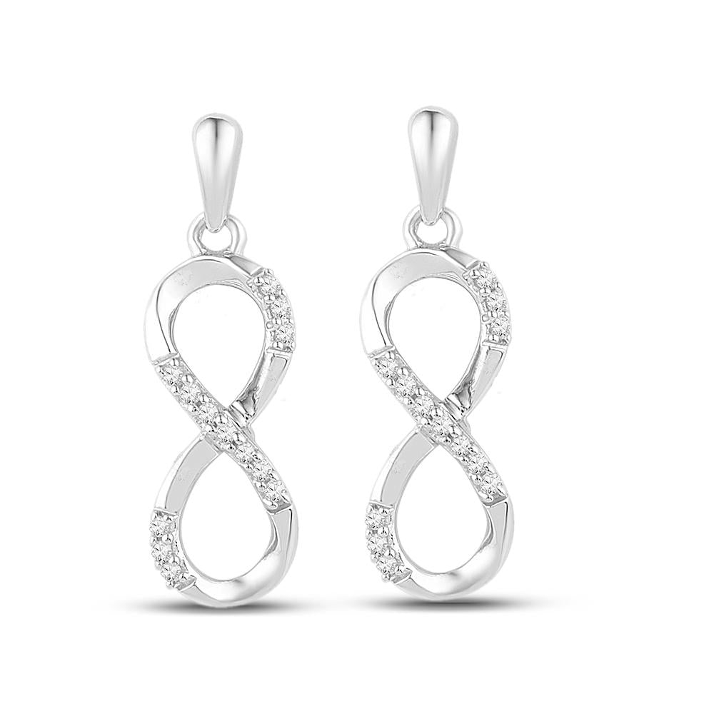 10k White Gold Womens Round Diamond Infinity Dangle Earrings 1/10 Cttw