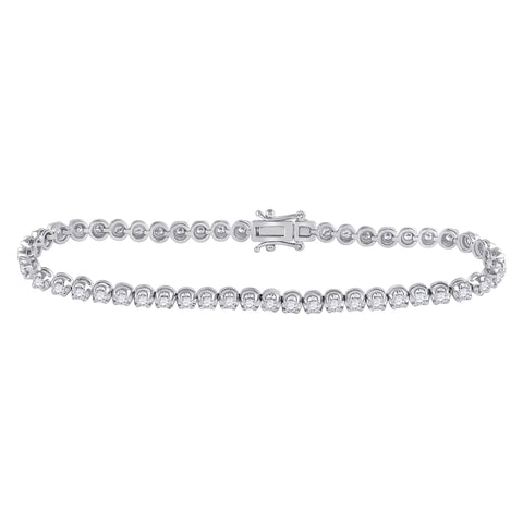 14kt White Gold Womens Round Diamond Timeless Tennis Bracelet 2 Cttw