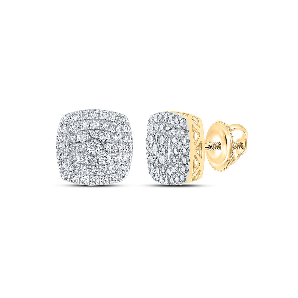 10kt Yellow Gold Womens Round Diamond Square Earrings 1 Cttw