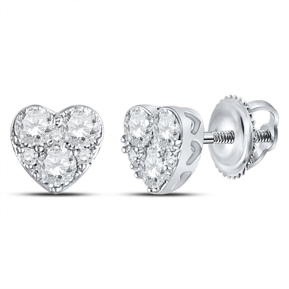 10kt White Gold Womens Round Diamond Heart Earrings 1/2 Cttw