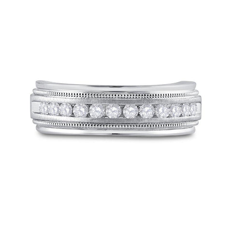 10kt White Gold Mens Round Diamond Wedding Single Row Band Ring 1/2 Cttw