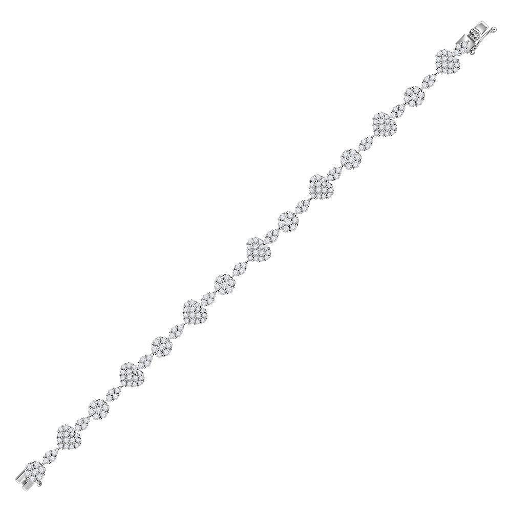 14kt White Gold Womens Princess Diamond Heart Bracelet 4-1/2 Cttw