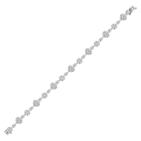 14kt White Gold Womens Princess Diamond Heart Bracelet 4-1/2 Cttw