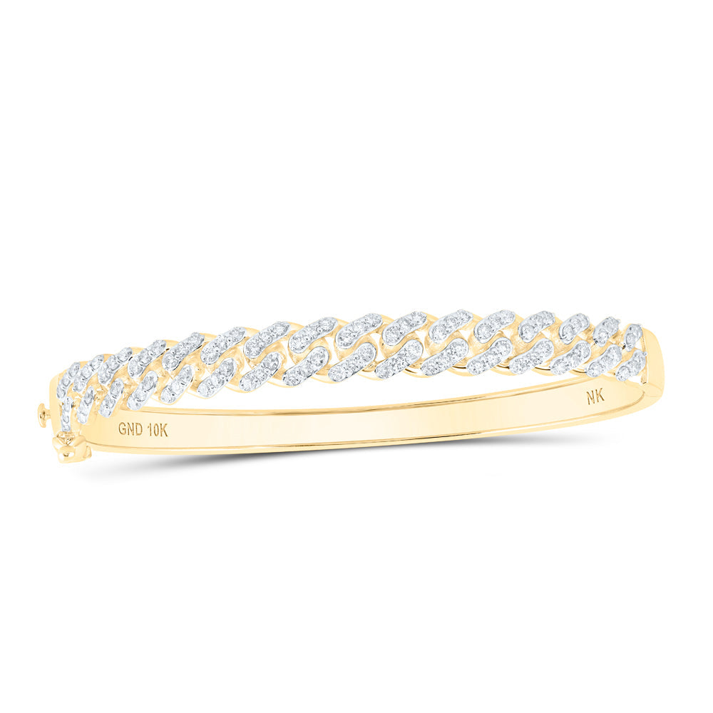 10kt Yellow Gold Womens Round Diamond Miami Cuban Bangle Bracelet 1-5/8 Cttw