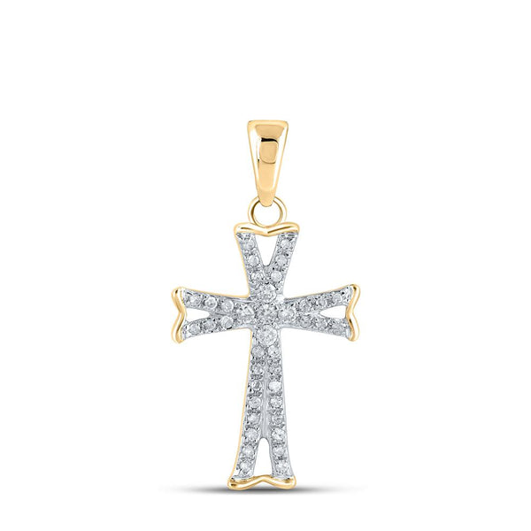 14kt Yellow Gold Womens Round Diamond Flared Cross Pendant 1/8 Cttw