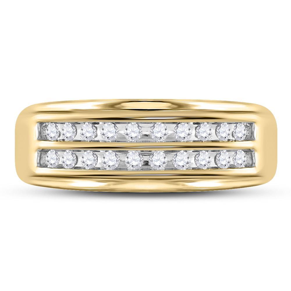 14kt Yellow Gold Mens Round Diamond Wedding 2-Row Band Ring 1/4 Cttw