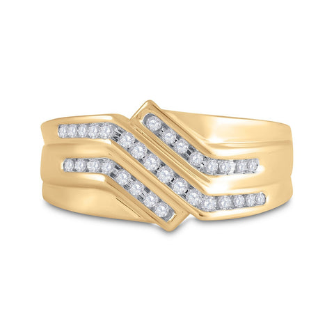 10kt Yellow Gold Mens Round Diamond Triple Row Band Ring 1/4 Cttw