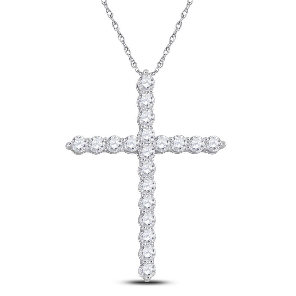 14kt White Gold Womens Round Diamond Cross Pendant 1-1/2 Cttw