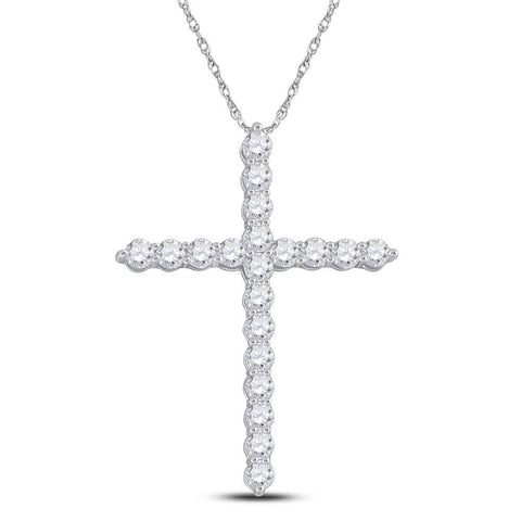 14kt White Gold Womens Round Diamond Cross Pendant 1-1/2 Cttw