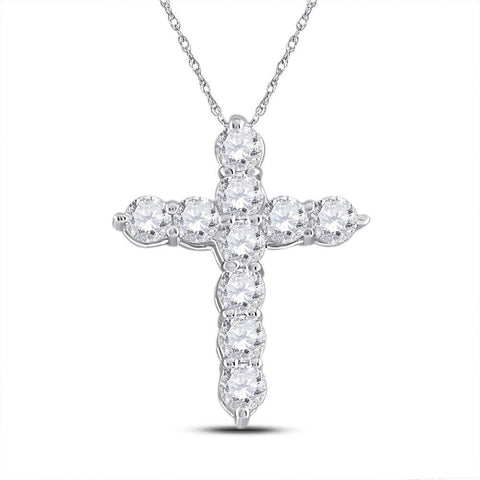 14kt White Gold Womens Round Diamond Cross Pendant 1/4 Cttw