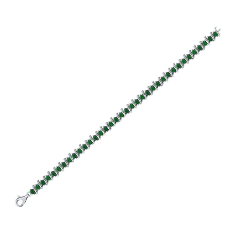 Sterling Silver Womens Round Synthetic Emerald Tennis Bracelet 6-1/2 Cttw