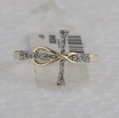 10kt Yellow Gold Womens Round Diamond Cross Infinity Band Ring 1/10 Cttw