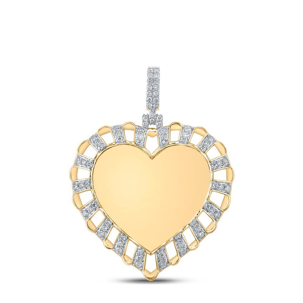 14kt Yellow Gold Mens Round Diamond Memory Heart Charm Pendant 7/8 Cttw