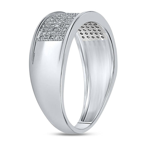 10k White Gold Mens Round Diamond Micropave Wedding Anniversary Band Ring 1/3 Cttw