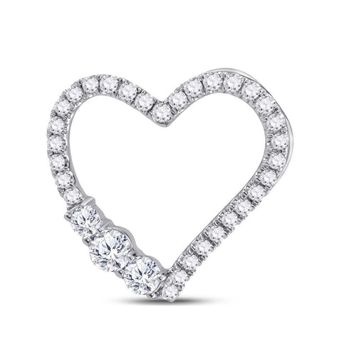 14kt White Gold Womens Round Diamond Heart Pendant 1/2 Cttw