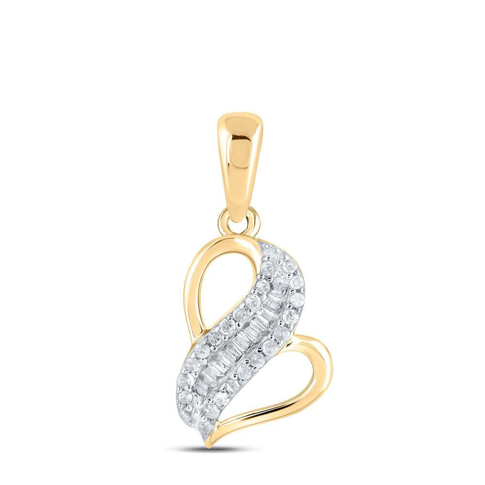 10kt Yellow Gold Womens Baguette Diamond Heart Pendant 1/10 Cttw