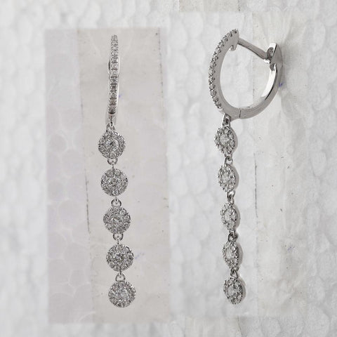 10kt White Gold Womens Round Diamond Hoop Dangle Earrings 5/8 Cttw