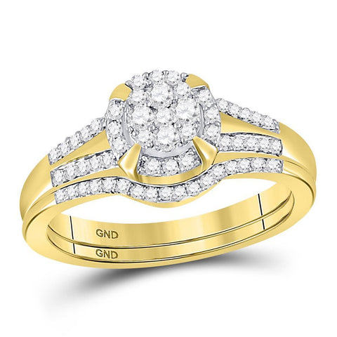 10kt Yellow Gold Round Diamond Bridal Wedding Ring Band Set 3/8 Cttw