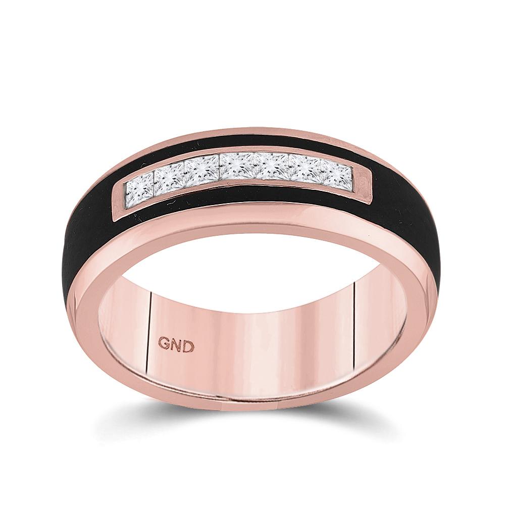 14kt Rose Gold Mens Princess Diamond Band Ring 1/2 Cttw