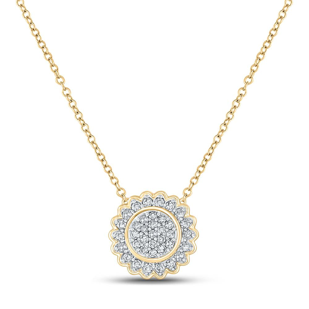 10kt Yellow Gold Womens Round Diamond 18-inch Cluster Necklace 1/5 Cttw