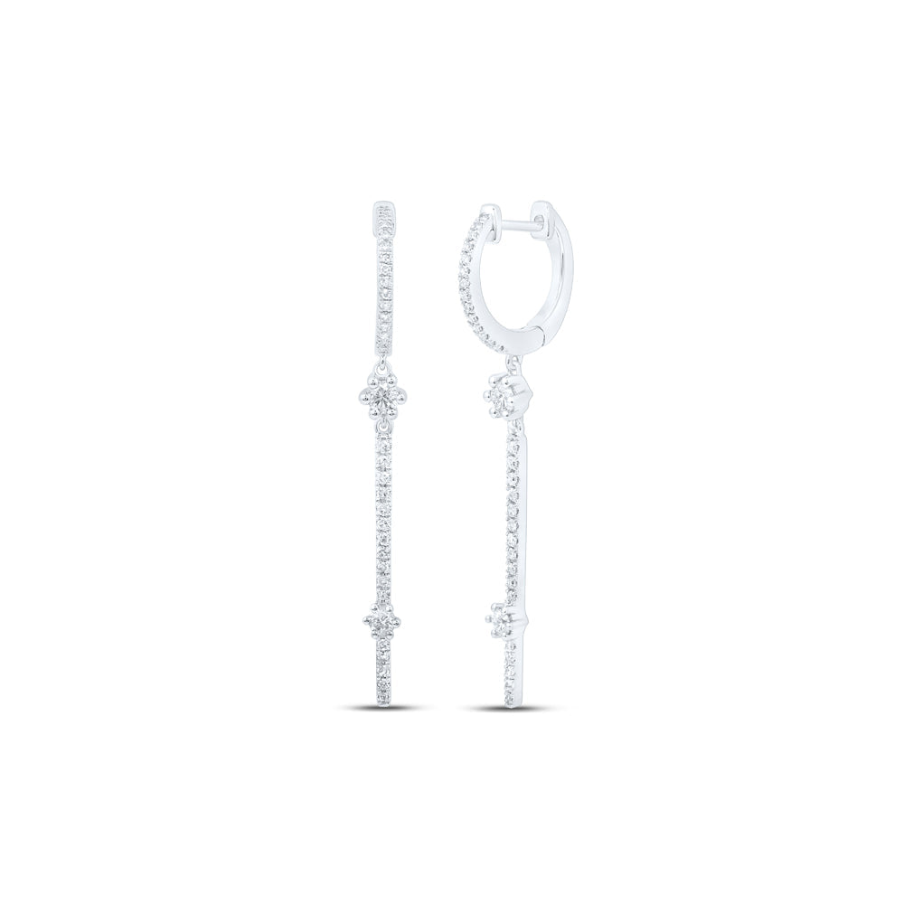 10kt White Gold Womens Round Diamond Hoop Stick Dangle Earrings 1/2 Cttw