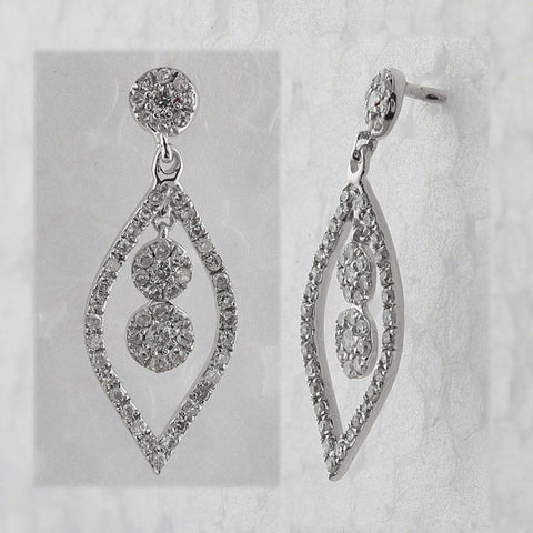 10kt White Gold Womens Round Diamond Dangle Earrings 1/2 Cttw