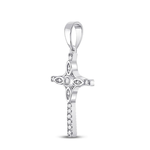 10kt White Gold Womens Round Diamond Faith Cross Pendant 1/12 Cttw