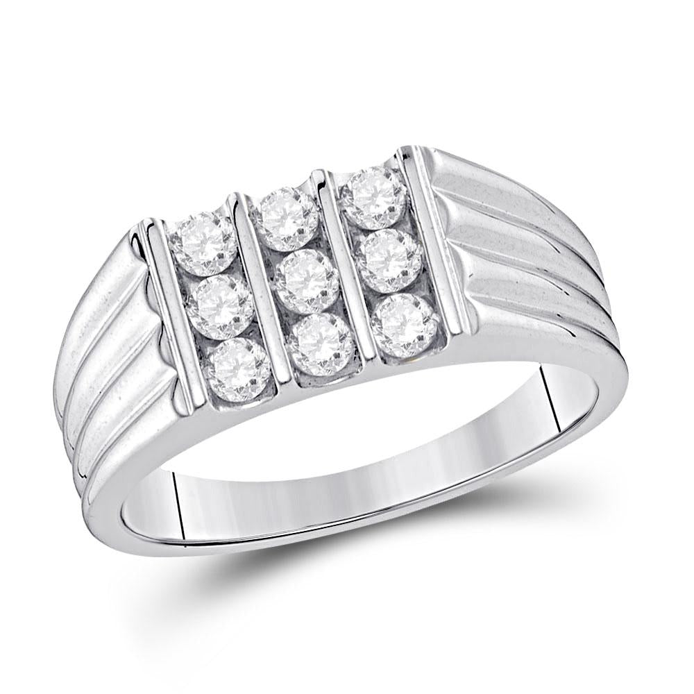 10kt White Gold Mens Round Diamond Wedding Band Ring 3/4 Cttw