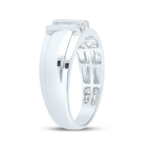 10kt White Gold Mens Round Diamond Wedding 3-Stone Band Ring 1/4 Cttw