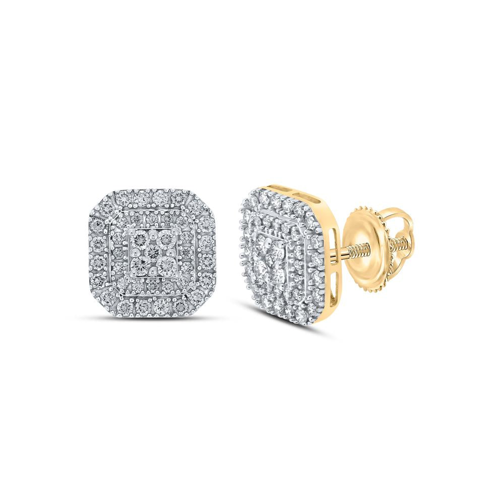 10kt Yellow Gold Womens Round Diamond Square Earrings 1 Cttw