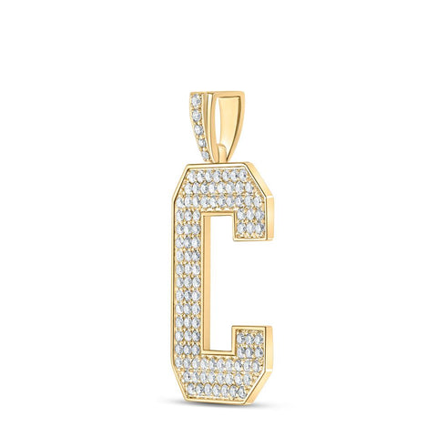 10kt Yellow Gold Mens Round Diamond C Initial Letter Charm Pendant 1-3/4 Cttw