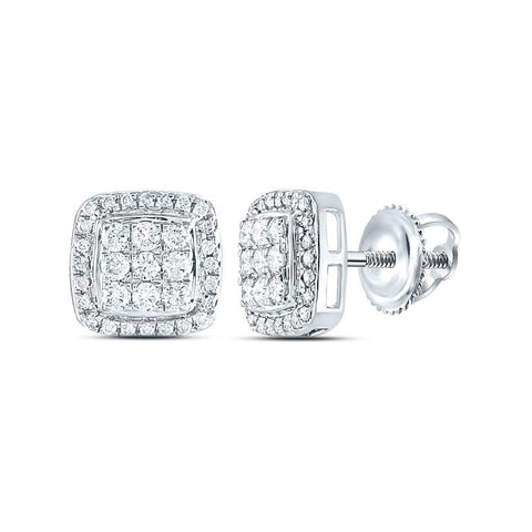 10kt White Gold Womens Round Diamond Square Cluster Earrings 1/2 Cttw