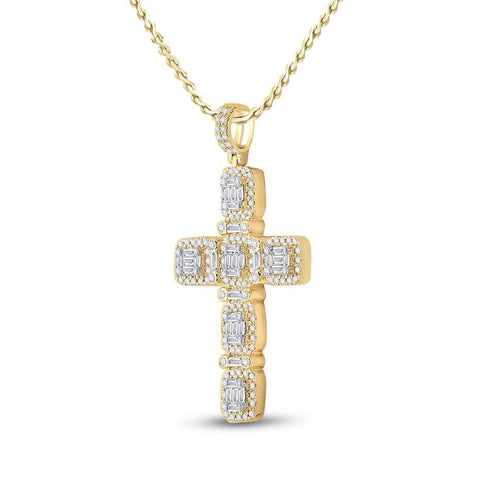 14kt Yellow Gold Womens Baguette Diamond Cross Pendant 2 Cttw