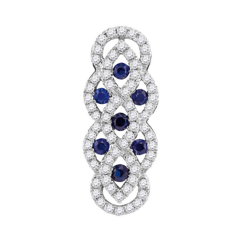 10kt White Gold Womens Round Blue Sapphire Diamond Vertical Woven Fashion Pendant 1/2 Cttw