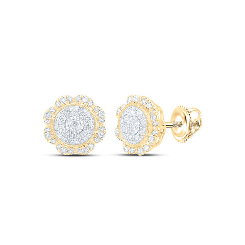 10kt Yellow Gold Womens Round Diamond Cluster Earrings 5/8 Cttw