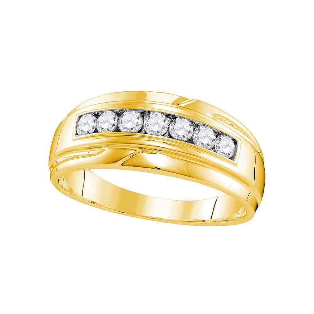 10kt Yellow Gold Mens Round Diamond Wedding Single Row Band Ring 1/2 Cttw