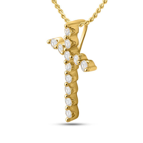 14kt Yellow Gold Womens Round Diamond Cross Pendant 1/2 Cttw