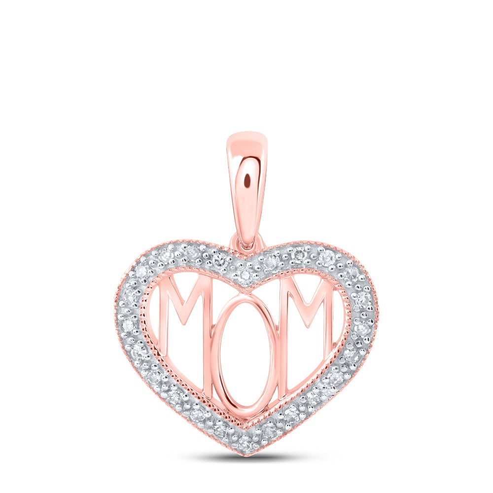 10kt Rose Gold Womens Round Diamond Mom Heart Pendant 1/8 Cttw