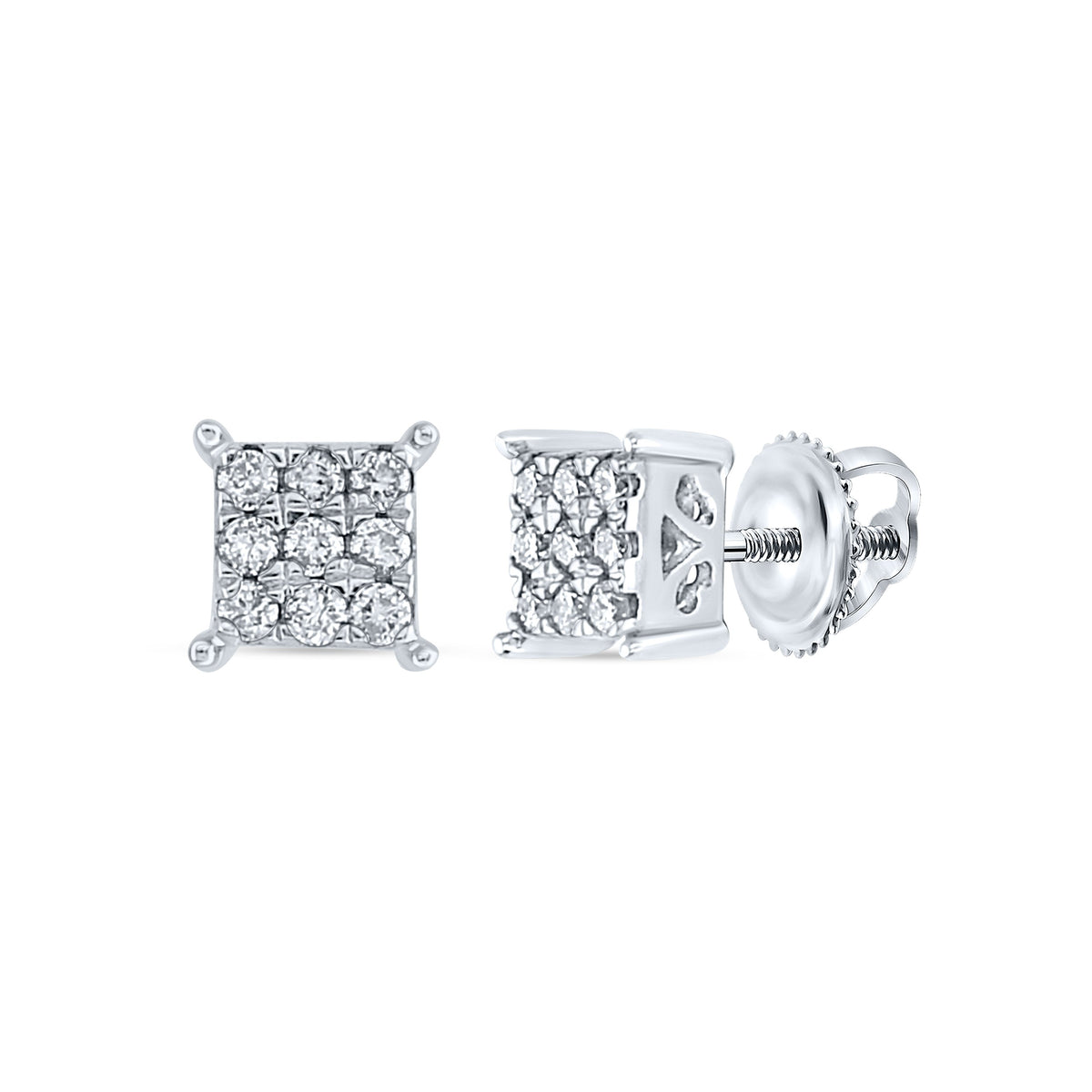 10kt White Gold Womens Round Diamond Square Earrings 1/6 Cttw