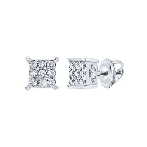 10kt White Gold Womens Round Diamond Square Earrings 1/6 Cttw