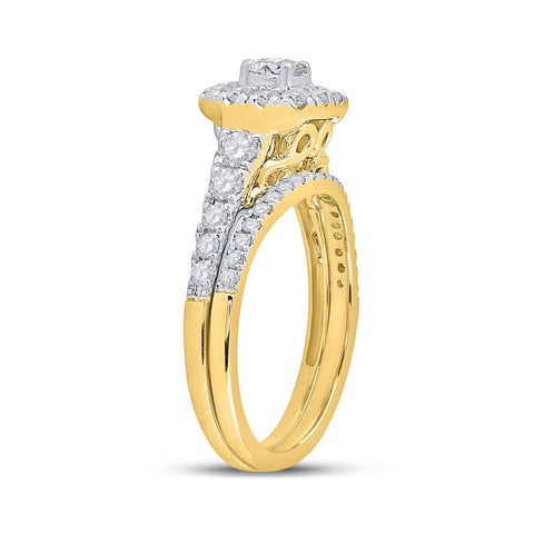 14kt Yellow Gold Round Diamond Halo Bridal Wedding Ring Band Set 1 Cttw